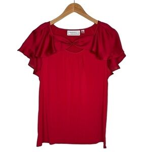 Simonton Says red satin short flutter sleeve career blouse Sz S